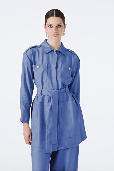 Zühre Navy Blue Combination Suit with Belted Pocket Detail Tk-1260