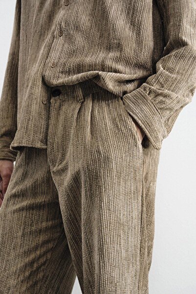 GIESTO Effective Pleated Velvet Brown Pants