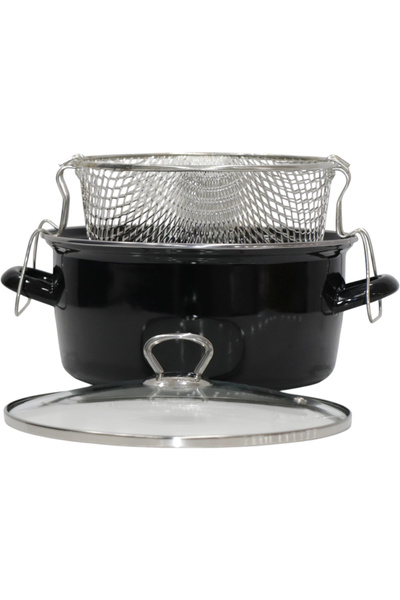 PR HOME Enameled Glass Lid Frying Pan 22 cm Black with Chrome Top