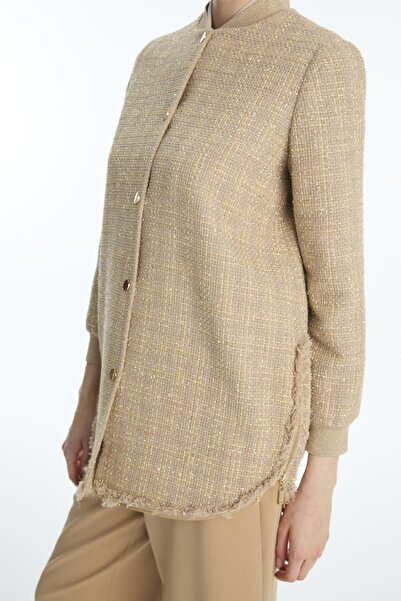 Zühre Tweed Textured Buttoned Beige Jacket Tk-1678