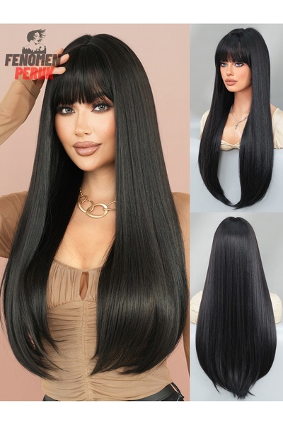 Fenomen Peruk Siyah Düz Perçemli Luxury 1 . Kalite Vip Peruk Model
