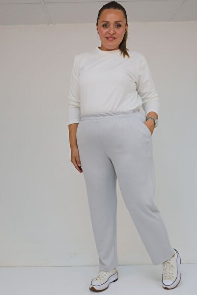 Eslina 59029 Plus Size Elastic Waist Pipe Leg Modal Pants - Gray