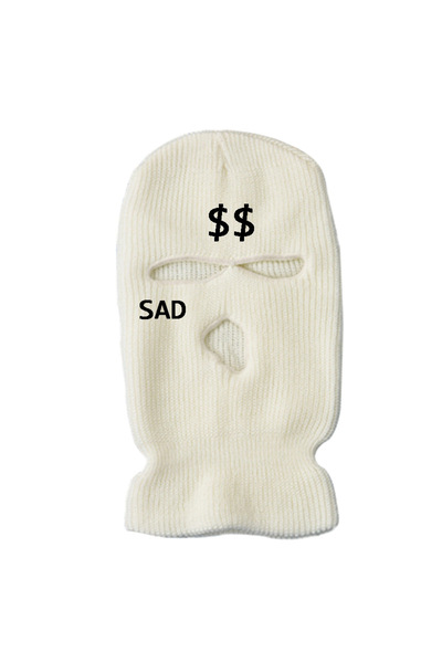 Tessero Cagula Hip hop tip Balaclava unisex, brodat cu model SAD si semn dola...