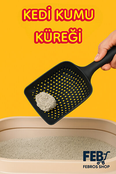 Febros Siyah Kedi Kum Küreği, Kedi Kumu Temizleme Küreği Dayanıklı Kedi Tuval...