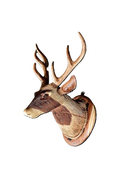 OEM Statuetă decorativă din lemn - trofeu cap de cerb cu coarne, 500mmx400mmx600mm