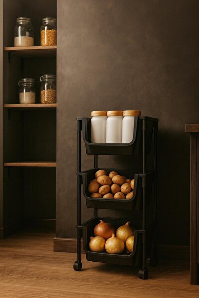 Kitchen Life 3 Katlı Tekerlekli Organizer Raf Oyuncak Dolabı,Mutfak, Banyo, K...