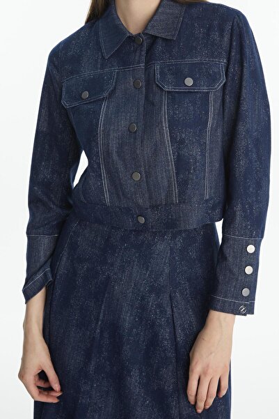 Zühre Shirt Collar Buttoned Jacket Skirt Navy Blue Double Suit Tk-1705