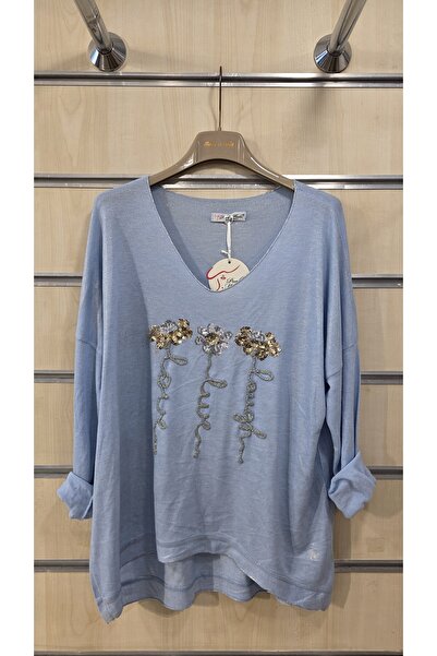 Park Moda Bluză Florală cu paiete Decolteu în V