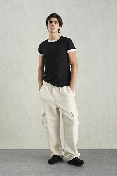 GIESTO Jacquard Patterned Cargo Beige Pants