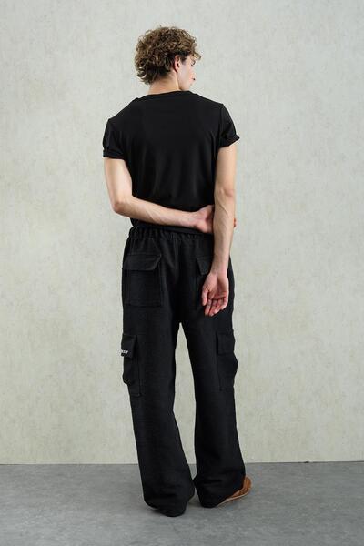 GIESTO Jacquard Patterned Cargo Black Pants