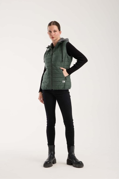 Wise Women's Hooded Combed Cotton Lined Puffer Vest