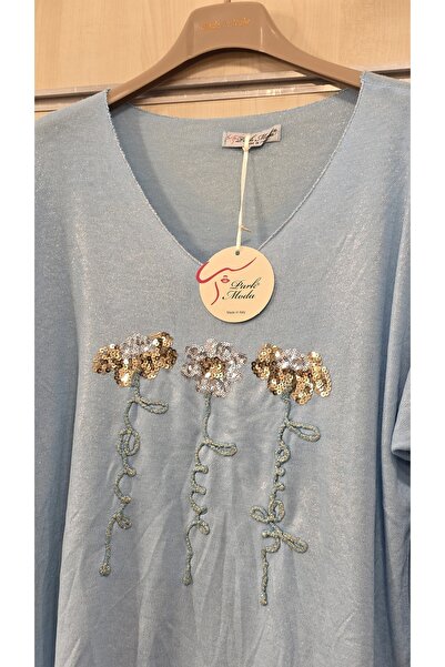 Park Moda Blouse Floral Sequin V-Neck