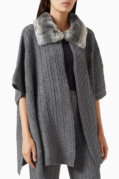 IZAAK AZANEI Collar-Detail Poncho, Gray Stylish and Luxurious Women's Knitwea...