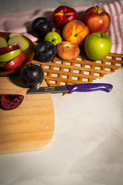 Solingen Simli Deliksiz Meyve Bıçağı – Mor Saplı, 18,5 cm, Paslanmaz Alman Çe...