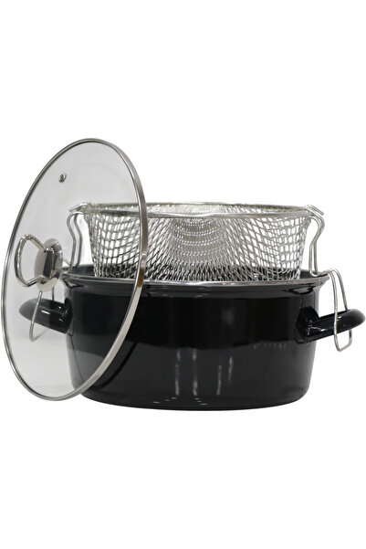 PR HOME Enameled Glass Lid Frying Pan 22 cm Black with Chrome Top