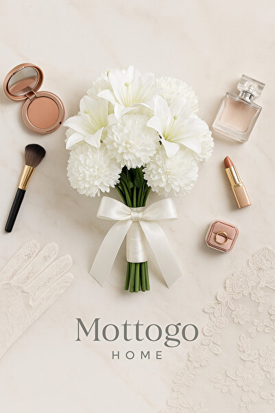 Mottogo Lilyum ve Kasımpatı Gelin Çiçeği – Nikah & Düğün Buketi