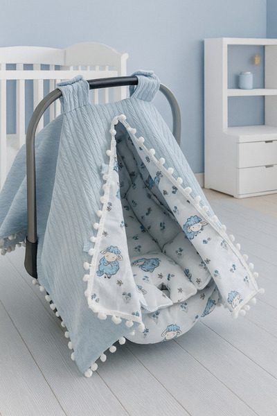FG Store 100% Cotton Double Layer Knitted Pique/Muslin Stroller Cover, Cushion and Cover
