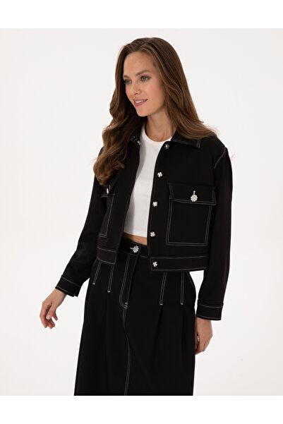 Pierre Cardin Black Crop Top Jacket 50310060-Vr046