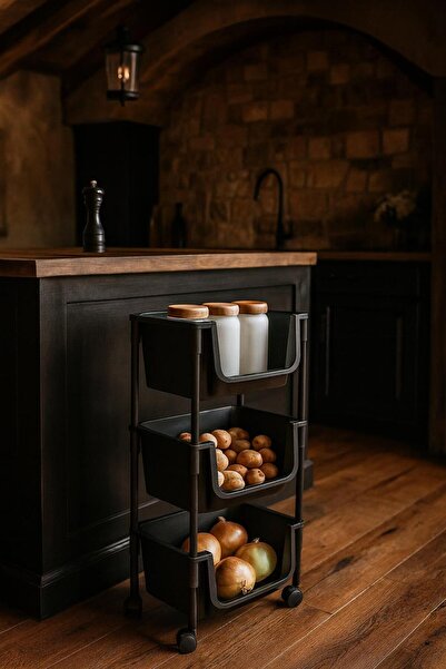 Kitchen Life 3 Katlı Tekerlekli Organizer Raf Oyuncak Dolabı,Mutfak Rafı , Ba...