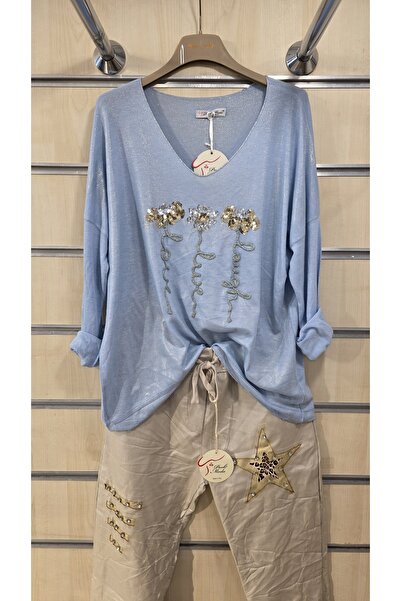 Park Moda Bluză Florală cu paiete Decolteu în V