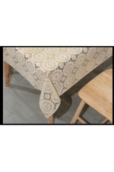 YEK HOME TEKSTİL مفرش طاولة من YEK HOME مصنوع من الخيزران الفاخر المغطى بطبقة PVC قابل للمسح، مقاوم للماء، لون كريمي، مقاس 137 سم