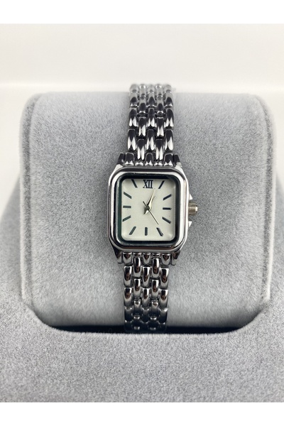 Mazzy ساعة يد نسائية مينيمال سكوير فضية اللون من الداخل باللون الأبيض