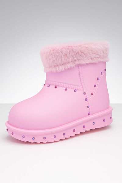 liasdesing ροζ γούνινες μπότες βροχής για κορίτσια με λαμπερές κρυστάλλινες πέτρες