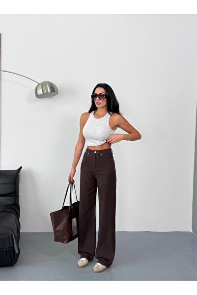 Zeo Basic Γυναικείο τζιν παντελόνι με φαρδύ πόδι και ψηλόμεσο τζιν παντελόνι