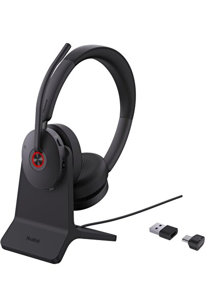 Yealink سماعة BH 74 Teams مع حامل شحن - بلوتوث، إلغاء الضوضاء النشط الهجين، مدة التحدث 32 ساعة، USB-C/A