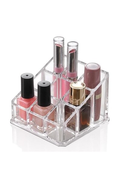 ANTBRO Transparent acrylic stand with 9 compartments for cosmetics, 11x11cm