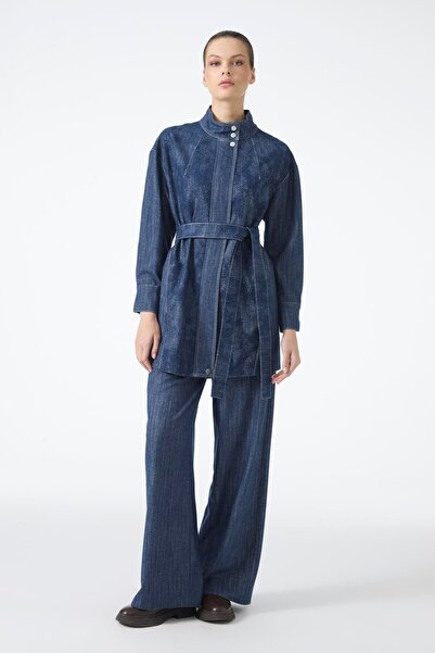 Zühre Belted Jacket Trousers Navy Blue Double Suit Tk-1718