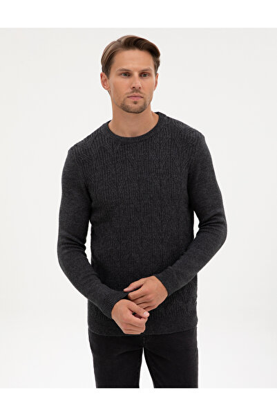 Pierre Cardin Antrasit Melanj Regular Fit Bisiklet Yaka Triko Kazak 50315721-VR081
