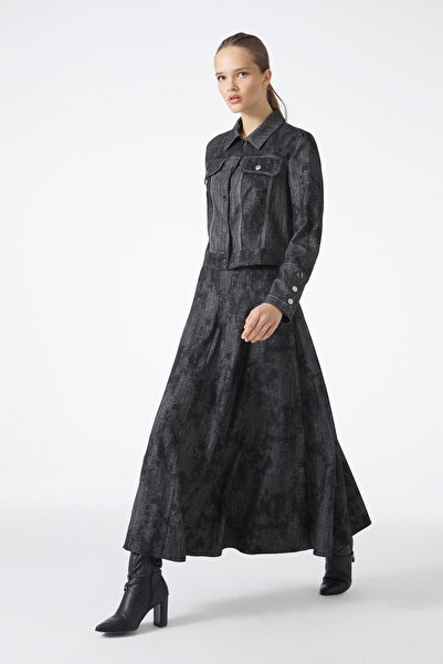 Zühre Shirt Collar Buttoned Jacket Skirt Black Two-Piece Suit Tk-1705