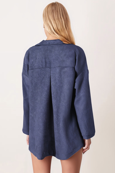 armonika Γυναικείο σκούρο μπλε ανδρικό μπουφάν με πλαϊνά γιακά άνοιγμα oversized ARM-26K001009