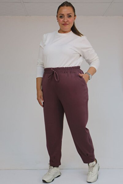 Eslina 59028 بنطلون مودال كبير الحجم بتفاصيل مزخرفة على الساق - لون وردي باهت