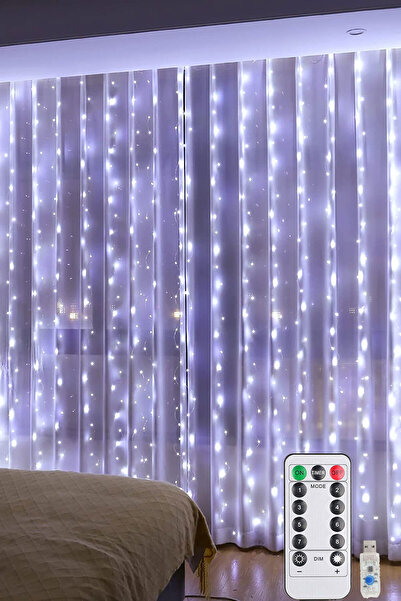 TrendDeco Beyaz Perde Led 3x3 Metre Usb Kumandalı 8 Mod Animasyonlu Peri Led ...