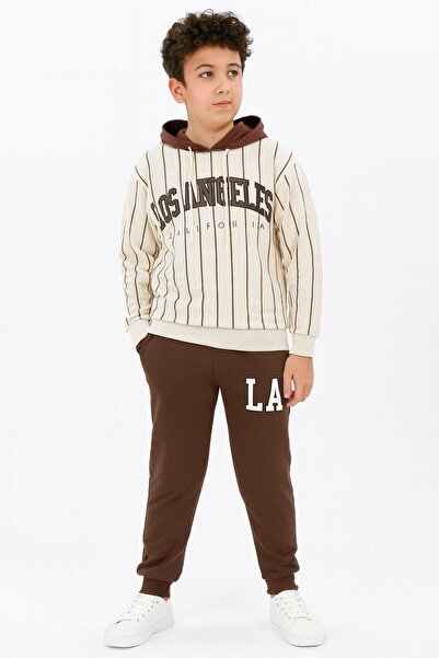 RAPAPA Boy's 2 Thread Printed Hooded Sweatshirt and Sweatpants 2-Piece Set 7489 Ka