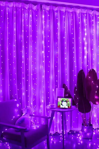 TrendDeco Mor Perde Led 3x3 Metre Usb Kumandalı 8 Mod Animasyonlu Peri Led Işık