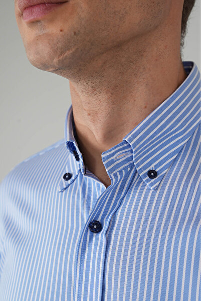 Bisse Erkek Uzun Kollu Pmauk Mavi Çizgili Gömlek