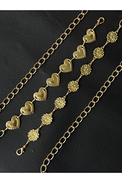 TABA BUTİK Curea cu lanț reglabilă pentru femei, din 2 piese, cu cataramă de margaretă și inimă aurie