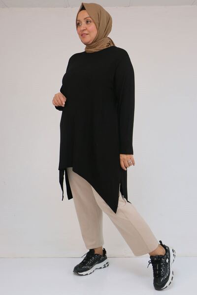 Eslina 58106 Plus Size Skirt Asymmetrical Cut Strawberry Tunic - Black