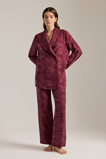 Aker Pantaloni de pijama cu textură burgundy și talie elastică