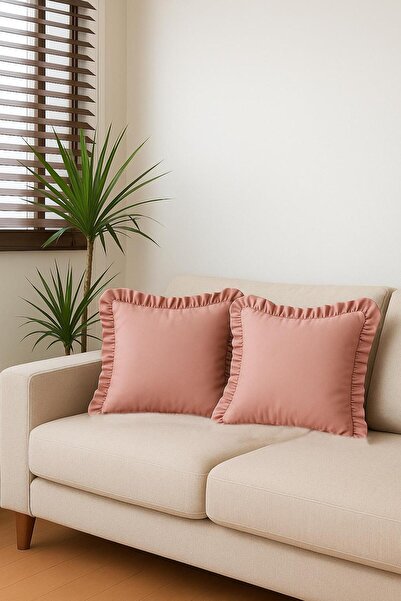 GOCCIA HOME Fırfırlı Pudra Pembe Kırlent Kılıfı Dekoratif Bohem Soft Koltuk S...