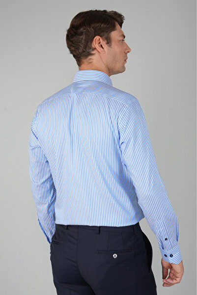 Bisse Erkek Uzun Kollu Pmauk Mavi Çizgili Gömlek