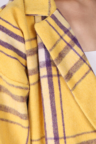 armonika Women's Yellow Men's Collar Oversize Jacket with Slits on the Sides Arm-26K001009