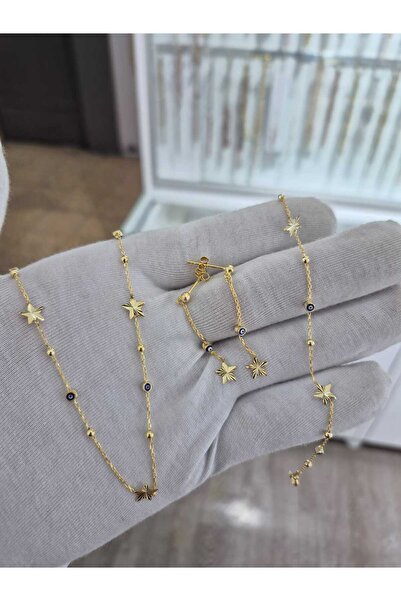 Papatya Silver 925 Ayar kalemli yıldız takım set.nazar gözlü set.yıldızların dansı.rose.gold.rodaj