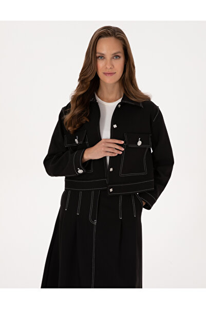 Pierre Cardin Black Crop Top Jacket 50310060-Vr046