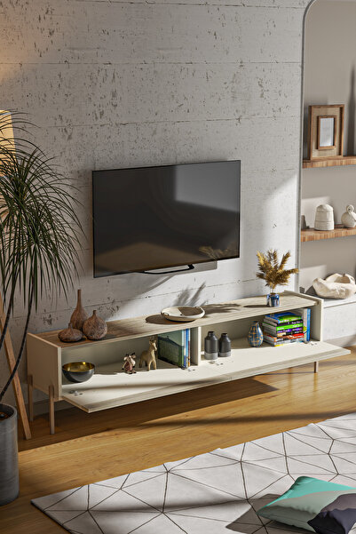 MİLVAKİ TV Ünitesi Bej Traverten Bohem TV Sehpası 180 Cm