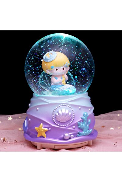 nesever store Deniz Kızı Büyük Boy Kar Küresi Işıklı, Müzikli, Püskürtmeli, P...