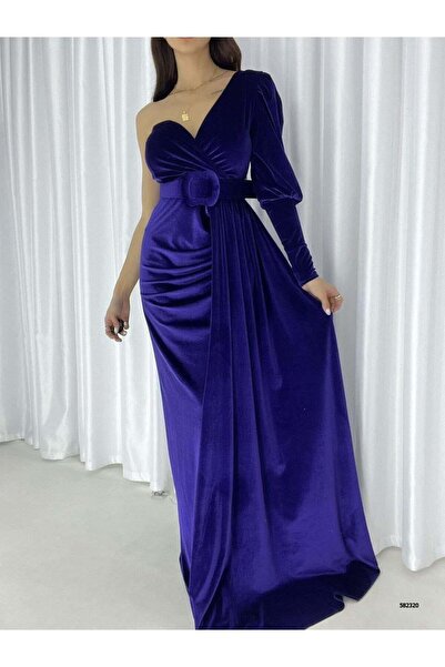 Modafeminen Rochie de seară din țesătură catifea, cu o singură bretele, lungime maxi 582320 PURPLE